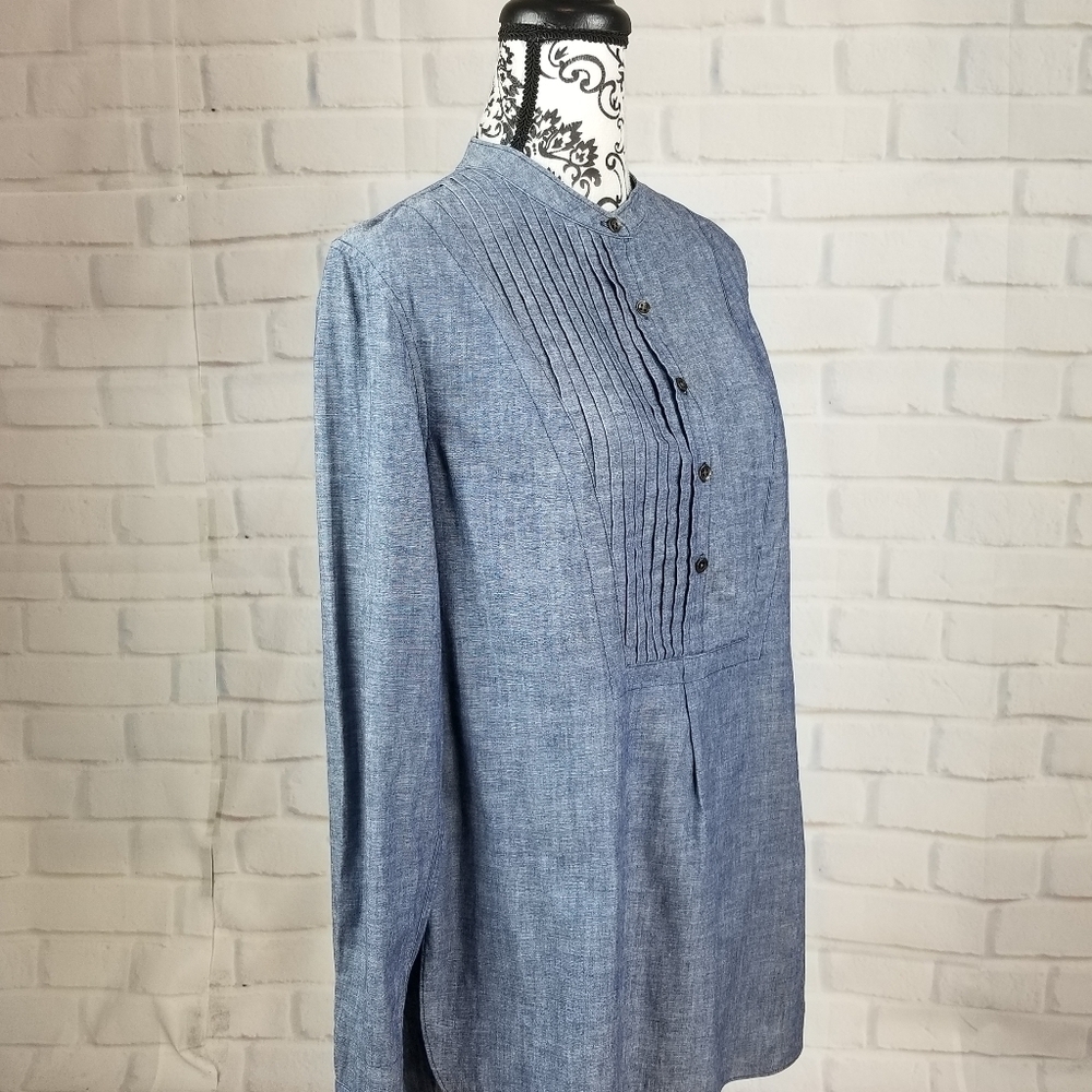Fossil 1/2 Button Front Chambray Size S Shirt - image 4